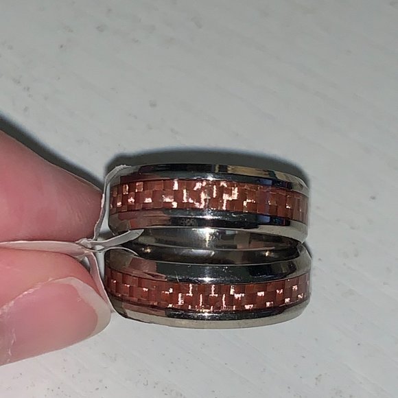 Solid Titanium Pink Carbon Fiber Inlay Band Ring, Size 6 - Picture 9 of 10